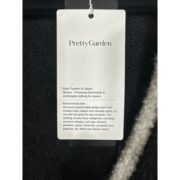 Pretty Garden Black Knit Open Front Cardigan Sweater White Trim Tie Front XL - Picture 2 of 4